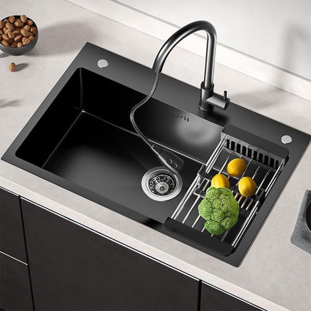 Drop In Kitchen Sink Workstation, Nano Stainless Steel Topmount Bar Single Bowl Sink Combo-Soap Dispenser, Drain Basket, Drain Strainer Set for Modern Kitchen Sink (21.7 * 17.7 * 7.9in)