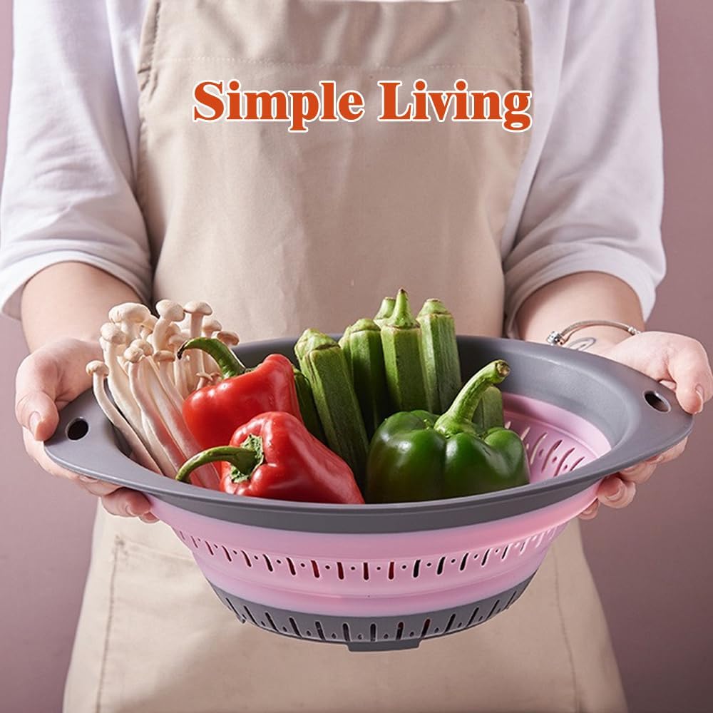 Collapsible Colander and Strainer,Silicone Strainer Colanders & Food Strainers,for Vegetable and Fruit, Kitchen Essentials (2, Pink, 1.3L+2.5L)