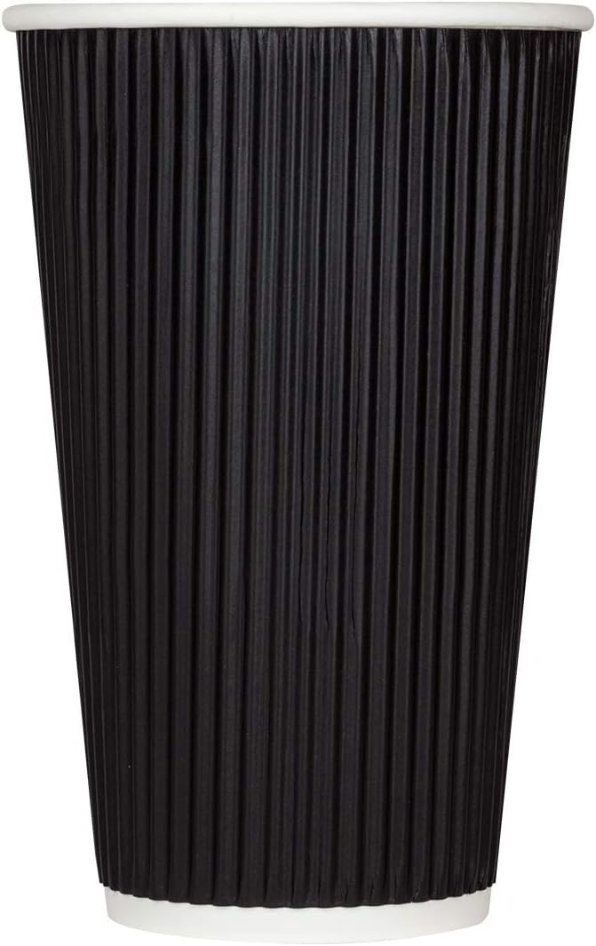 Karat 16oz Ripple Insulated Coffee Hot Cups [500 Count] Black Double Poly Lined Paper Hot Cup - Ideal for Hot Beverages, 90mm (C-KRC516B)