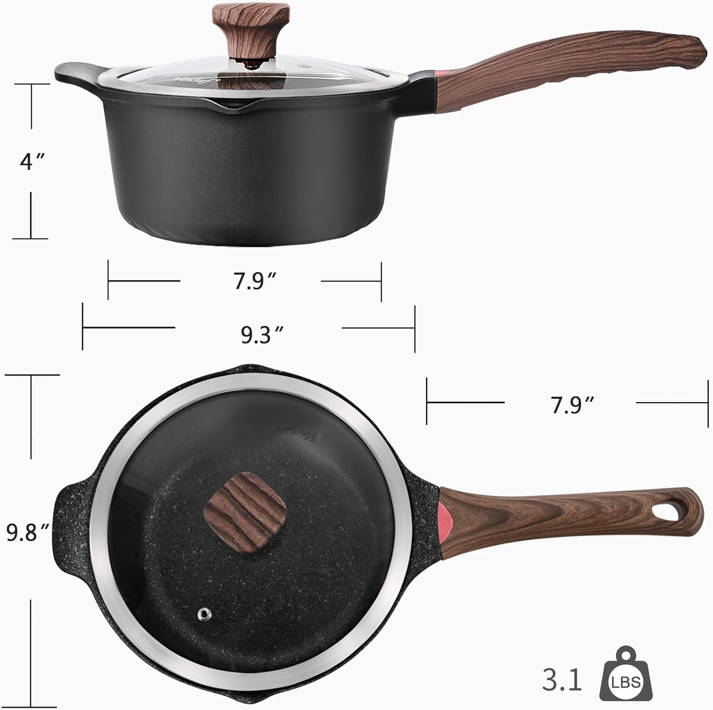 VINCHEF Nonstick Stockpot With Lid 4 Quart, Large Saucepan with Stay Cool Handle, Deep Kitchen Cooking Pot Induction Stock Pots, Dishwasher Safe, Compatible for All Stove Top, PFAS/PFOA Free Black