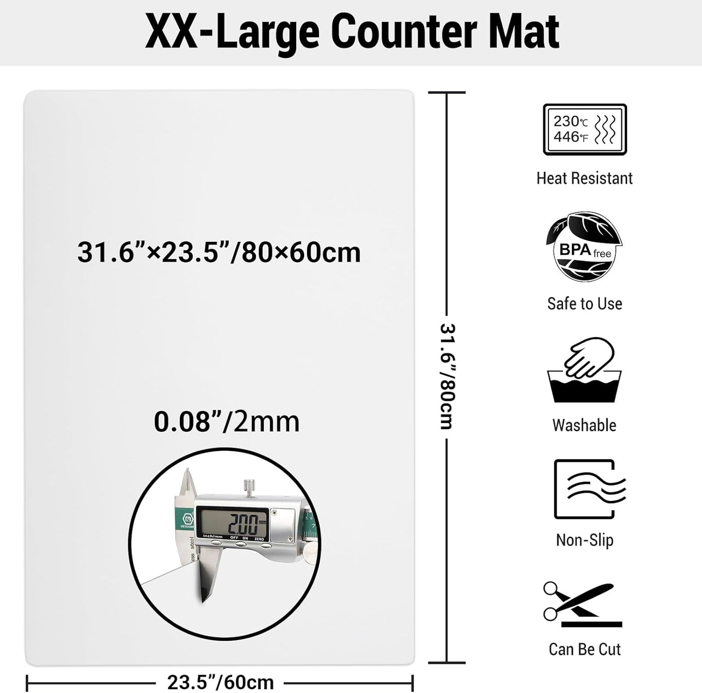 Ewen 31.6x23.5in 2mm Silicone Mats for Kitchen Counter, Extra Large Thick Heat Resistant Bar Mats for Countertop Protector Nonslip Placemat for Air Frye Crafts Work Glass Top Stove Work Translucent