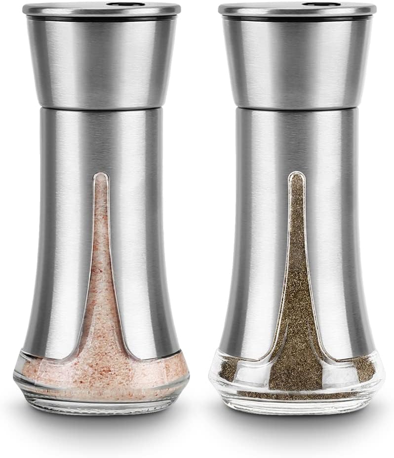 Salt and Pepper Shakers by Aelga - Salt Shaker with Adjustable Pour Holes for Himalayan, Kosher