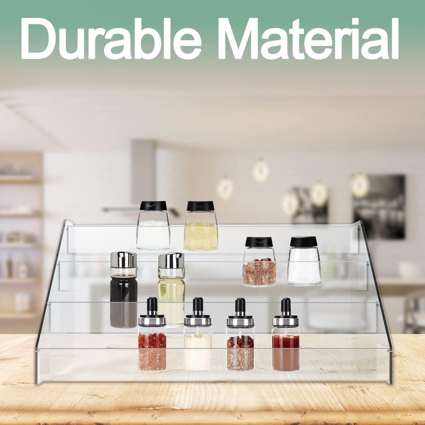 WUIVIUT Spice Rack Organizer For Cabinet, 1 4/5 in/Tier Acrylic Tiered Spice Shelf Can Storage Organizer for Kitchen Pantry Countertop