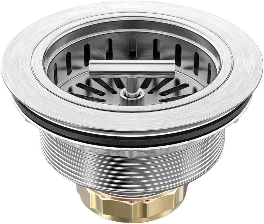KONE Kitchen Sink Drain Sink Strainer 3-1/2 Inch Drain Assembly Kit Replacement for Universal 3.5 Inch Kitchen Sink, All Stainless Steel Body with Strainer Basket and Drain Stopper (Stainless)