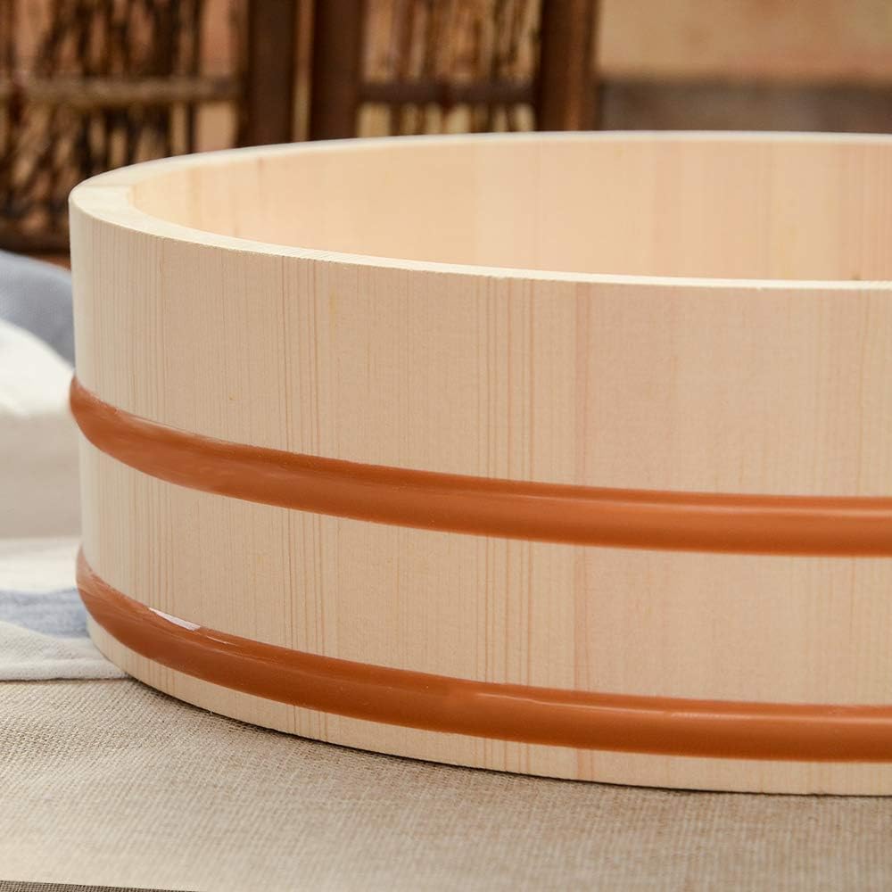 Kichgather 13 Inch Wooden Sushi Rice Bowl Hangiri Sushi Oke Rice Mixing Tub