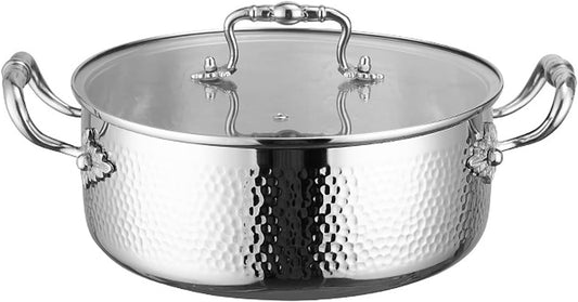 Stainless Steel Stock Pot with Visible Lid for Pasta, Soup, Spaghetti, Nonstick Thick Bottom Stockpot, Induction Pasta Pot Compatible with All Cooktops, Dishwasher Safe,5.6QT