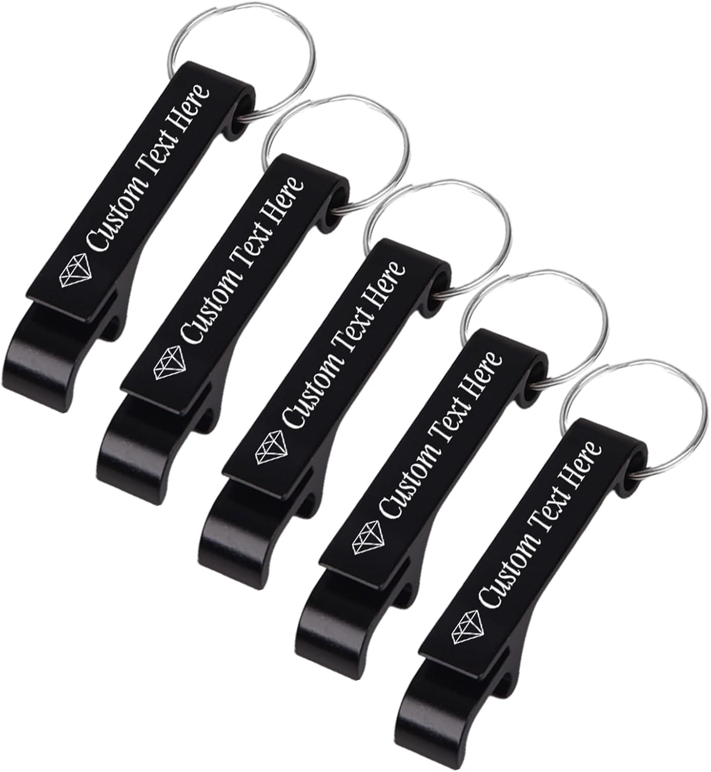 5PCS Personalized Bottle Opener Keychain Bulk Custom Beer Bottle Opener with Logo Text Engraved Wedding Bottle Opener Favors Customized Gifts for Guests Baby Shower Birthday Party-Black
