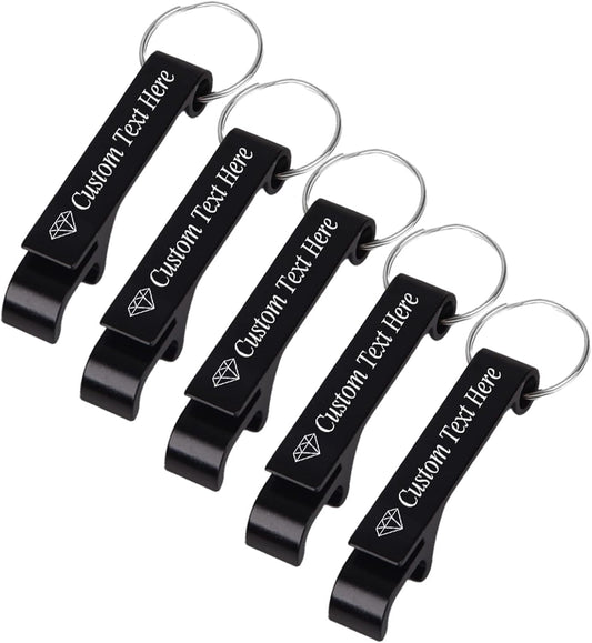 5PCS Personalized Bottle Opener Keychain Bulk Custom Beer Bottle Opener with Logo Text Engraved Wedding Bottle Opener Favors Customized Gifts for Guests Baby Shower Birthday Party-Black
