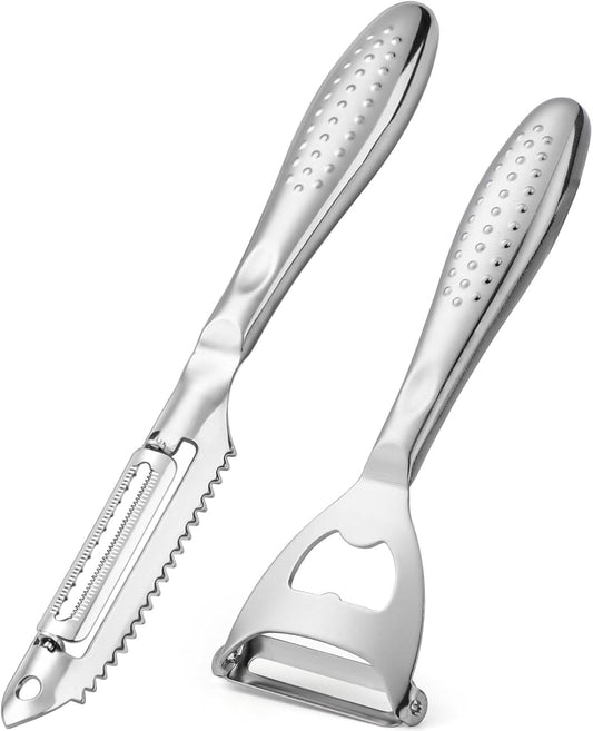 Potato Peelers Set of 2 Stainless Steel Peeler Y-Shaped and I-Shaped Peelers,Vegetable Carrot Fruit Peelers for Home kitchen (Silver2)