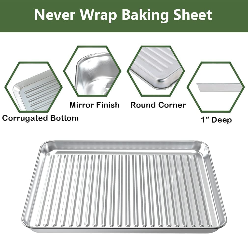 ROTTAY Baking Sheet with Rack Set (2 Pans + 2 Racks), Stainless Steel Cookie Sheet with Cooling Rack, Nonstick Baking Pan, Warp Resistant & Heavy Duty & Rust Free, Size 16 x 12 x 1 Inches