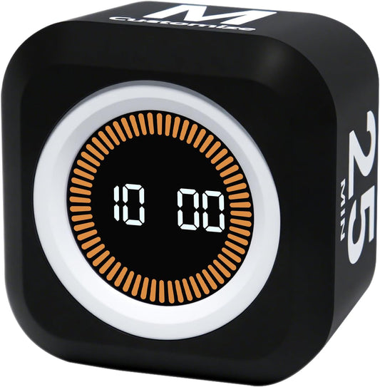 Rotating Cube Visual Timer 5, 25, 10 50 Minutes Preset + Custom Countdown, Rechargeable Desk Productivity Flip Timer with Detachable Silicone Cover for ADHD Study Work Kitchen School (Black)