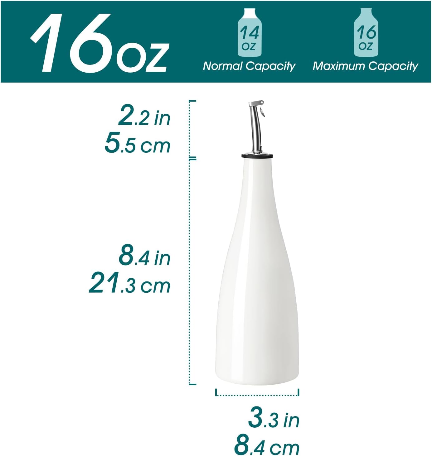 vancasso 16 Oz Ceramic Olive Oil Dispenser Bottle, Bottle Dispenser with Spout and Funnel for Kitchen,Suitable for Oil, Vinegar, Coffee Syrups & Other Liquids, White