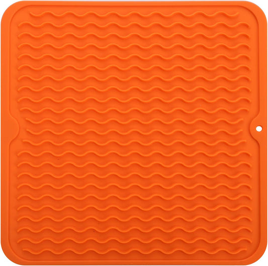Silicone Dish Drying Mat for Multiple Usage,Easy clean,Eco-friendly,Heat-resistant Silicone Mat for Kitchen Counter or Sink,Refrigerator or Drawer liner Orange M 12 inches x 12 inches