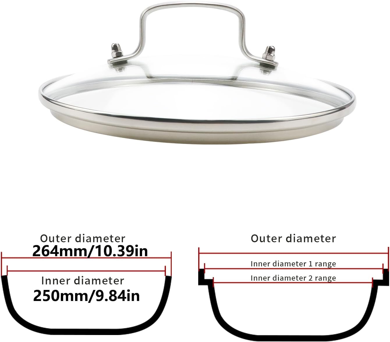 Antrader Tempered Glass Lid,10" Glass Covers for Pots,Pans and Skillets,1Set,Clear