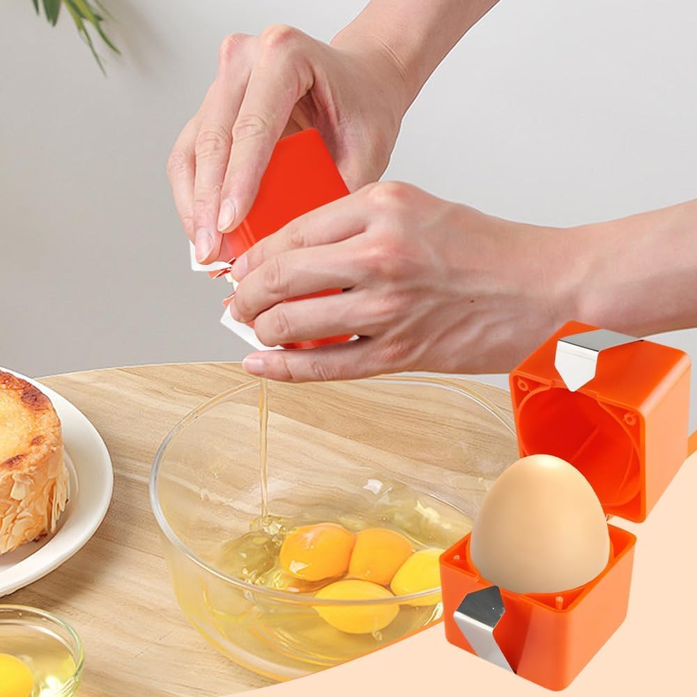Egg Shell Opener Remover, Eggs Peeler Separator for Boiled and Raw Eggs, Stainless Steel Eggshell Cutter Kitchen Tools for Cooking and Breakfast Prep (Orange Square, 2 Pcs)
