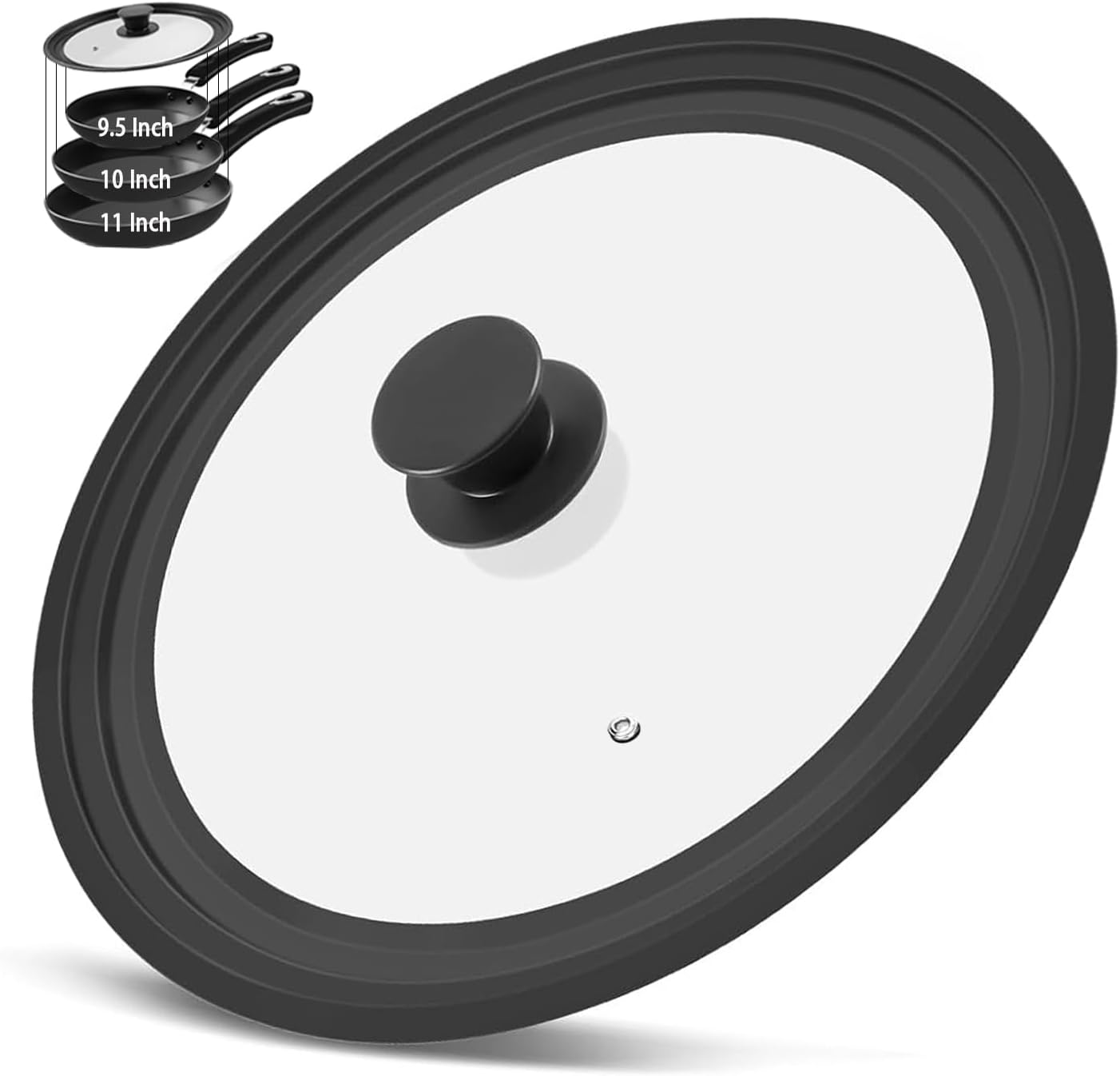 Universal Lid for Pots, Pans and Skillets, Tempered Glass Lid fit 9.5", 10", 11" Skillets, Pots, Frying Pans, Cast Iron, Crock Pot and Other Glass Covers Replacement