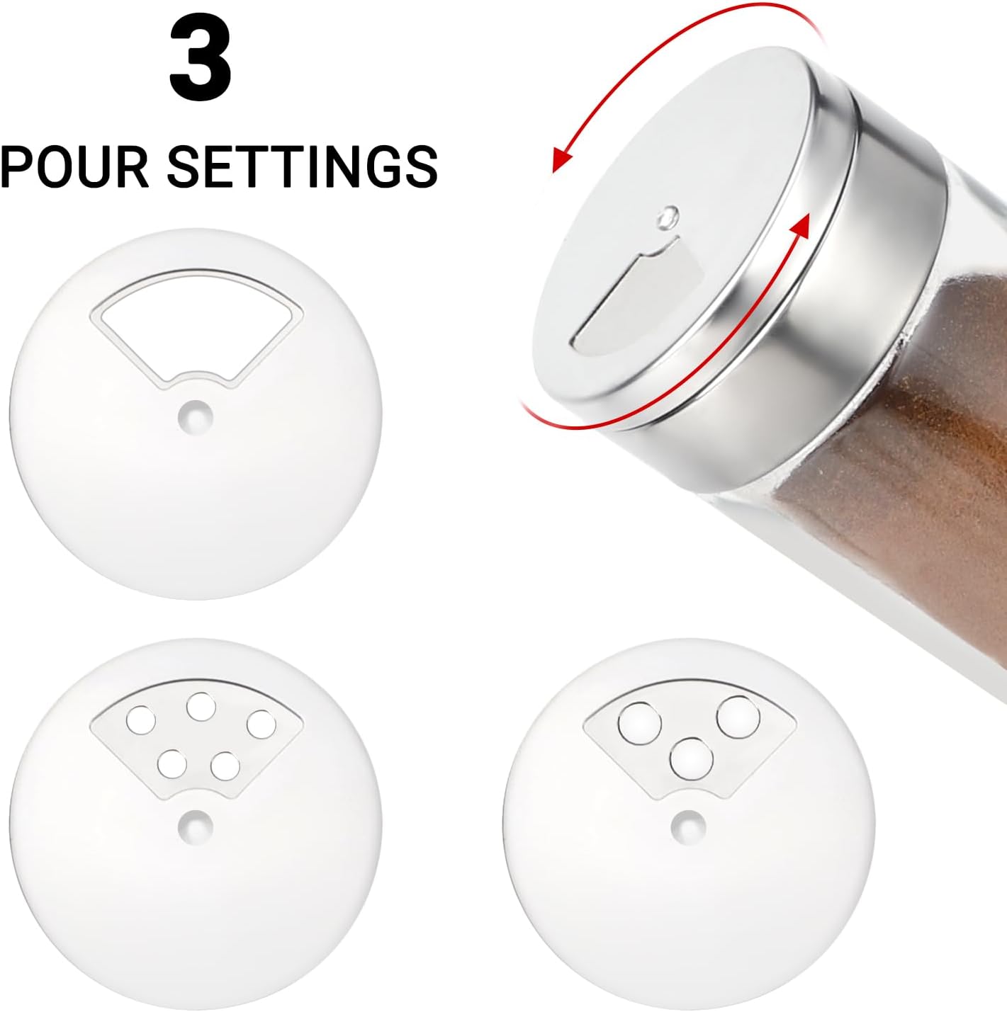 Segarty Spice Jar with Shaker Lids, 3 Pack 6 oz Spice Jars with Adjustable Pour Large Holes for Herbs Grains, Empty Glass Spices Bottles Seasoning Containers Clear Salt Pepper Shakers