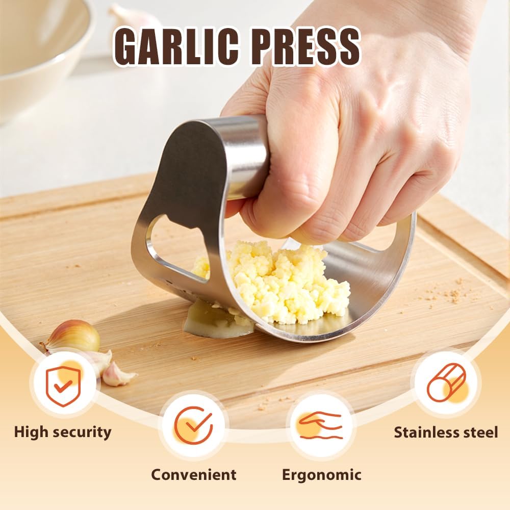 Stainless Steel Garlic Rocker,2025 New Stainless Steel Garlic Press,Garlic Press Rocker,Garlic Cutter (3)