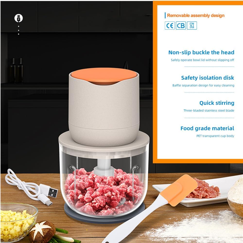 Wireless Electric Food Processor，600ML Electric Food Chopper For Meat,Onions,vegetables,Garlic,Complementary Food, Meat Chopper Blender
