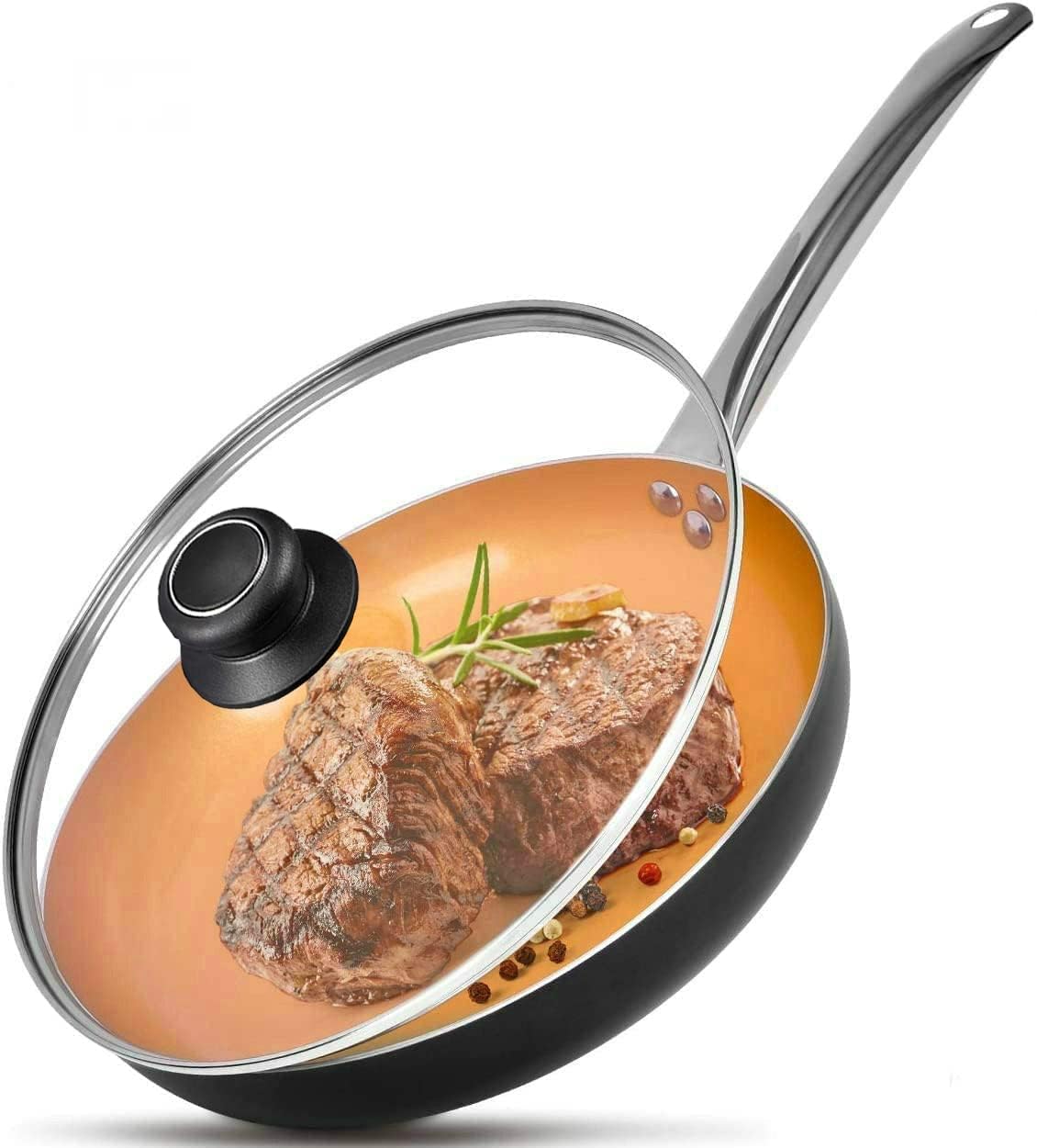 13 Inch Pan Lid Tempered Glass Pot Lid Replacement Pan Cover for Cast Iron Skillets, Frying Pans, Pots and Wok, Clear