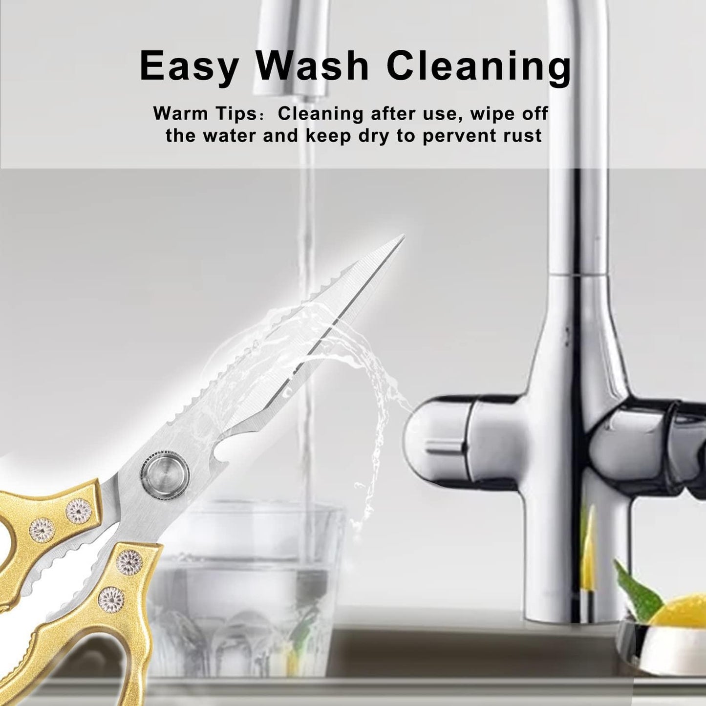 Kitchen Scissors, Heavy Duty Sharp Kitchen Shears Dishwasher Safe, Kitchen Accessories Cooking Shears for Kitchen Meat Chicken Fish Poultry Herb Bread (gold)