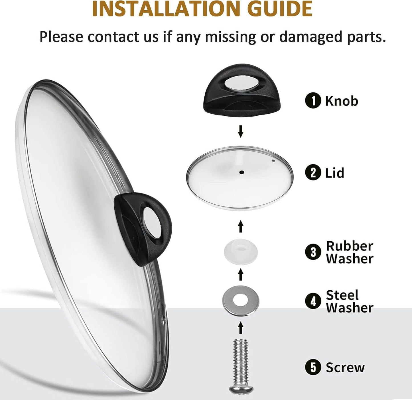 Glass Lids for Pot and Pan, 8, 9.5, 10.25, 11, 12, 12.6, 13.5, 14 Inch Tempered Replacement for Covers Kitchen Cookware, Frying Pan, Wok, Skillet (11 Inch)