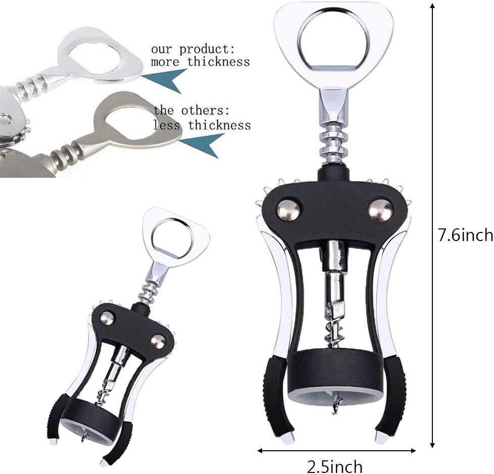 Foho Wine Opener, Multifunctional Wing Corkscrew Wine Bottle Opener for all Cork Stoppered and Beer Cap Bottles, Luxury Waiter Corkscrew with Stopper Set for Wine Enthusiast, Waiters - Black