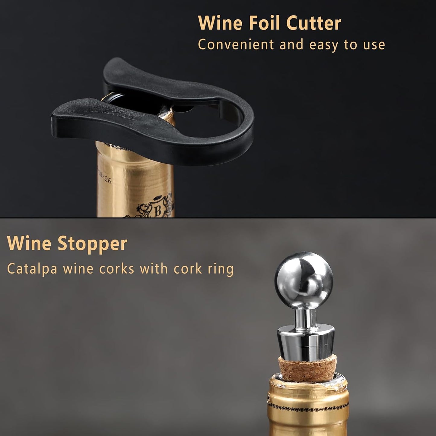 Wing Corkscrew Set Zinc Alloy Premium Wine Opener,Multifunctional Wing Corkscrew and 2 Wine Corks,1 Wine Foil Cutter for Bar Home Kitchen