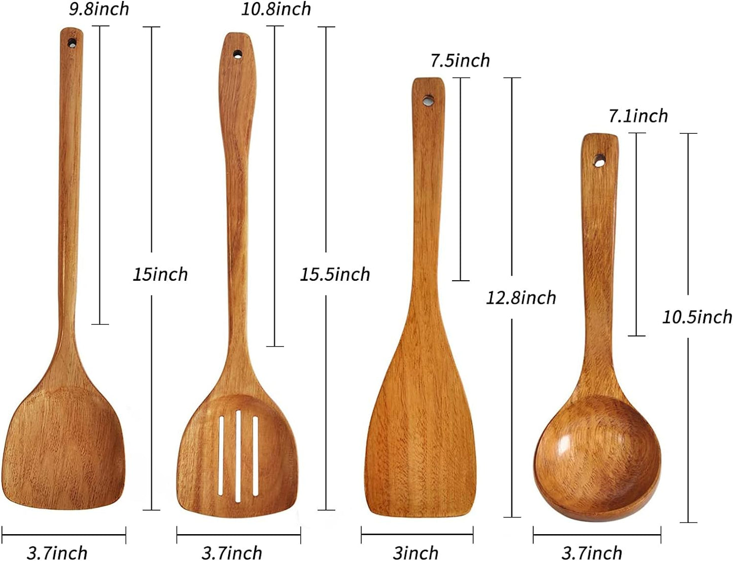 Wooden Spatula,Slotted Turner,Soup Ladle,Long Handle Utensils Set,Handmade for Kitchen Cookware (Wooden Utensil 4 Sets)