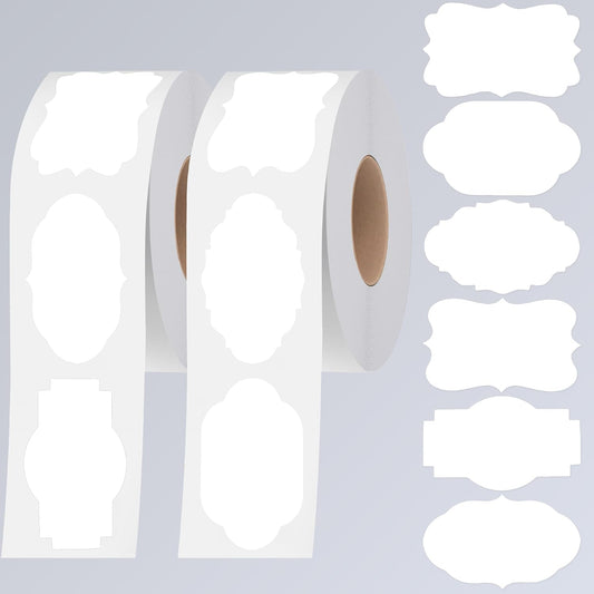 600 PCS Kraft Paper Stickers, 6 Fancy Shapes Labels Self Adhesive Blank Stickers for Crafts, Homemade Food Jars, Gift Tags, Name Labels, Envelope Labels, Home Office Business Uses (White, 1.2” x 2”)