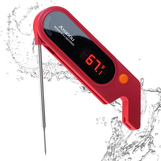 Meat Thermocouple Thermometer Digital, Ultra Fast Instant Read <1 Sec, ±0.5℉ Accuraty, IP67 Waterproof, LED Display, Auto Off, Digital Kitchen Thermometer for Meat/Candy/Grill/BBQ etc. TH-21 (Red)
