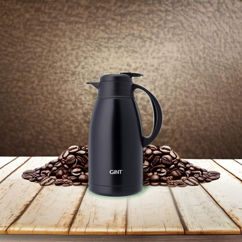 GiNT Stainless Steel Thermal Coffee Carafe, Double Walled Vacuum Water and Beverage Dispenser, 12 Hour Heat Retention, 65 OZ /1.9 Liter Black
