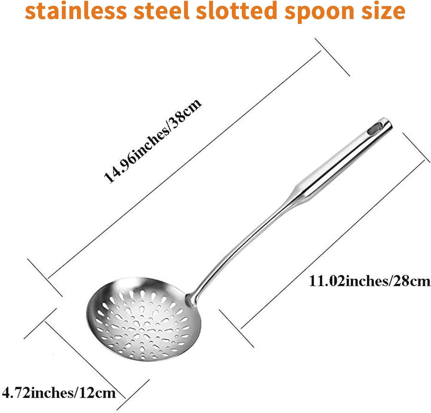 TBWHL Skimmer Slotted Spoon, Slotted Spoons for Cooking, Heavy Duty 304 Stainless Steel Slotted Spoon with Vacuum Ergonomic Handle, Comfortable Grip Design Strainer Ladle for Kitchen, 14.96 Inches
