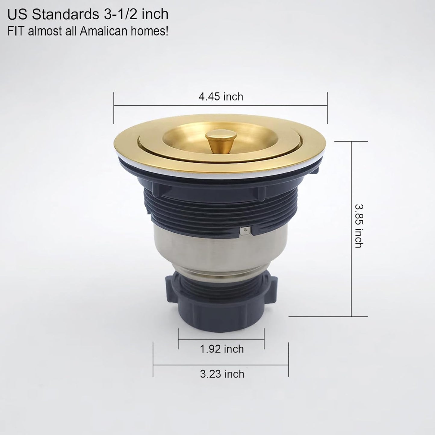 3-1/2-Inch Kitchen Sink Drain Strainer Assembly Kit, GZILA Deep Waste Basket Strainer with Sealing Lid Sink Stopper, 304 Stainless Steel Brushed Gold