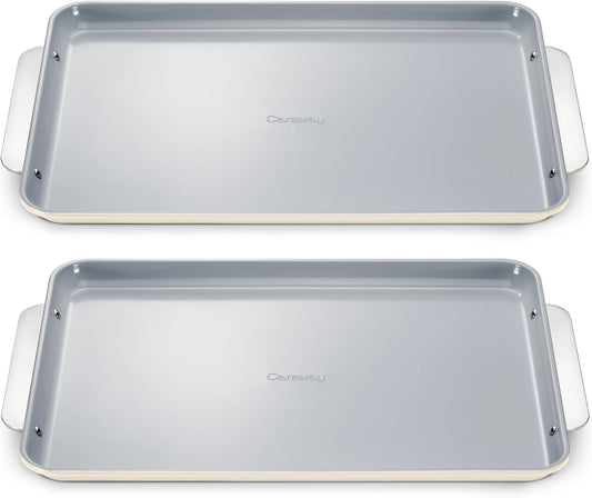 Caraway Non-Stick Ceramic Large Baking Sheet Duo - Naturally Slick Ceramic Coating - Non-Toxic, PTFE & PFOA Free - Perfect for Baking, Roasting, and More - Large (18" x 13") - Cream