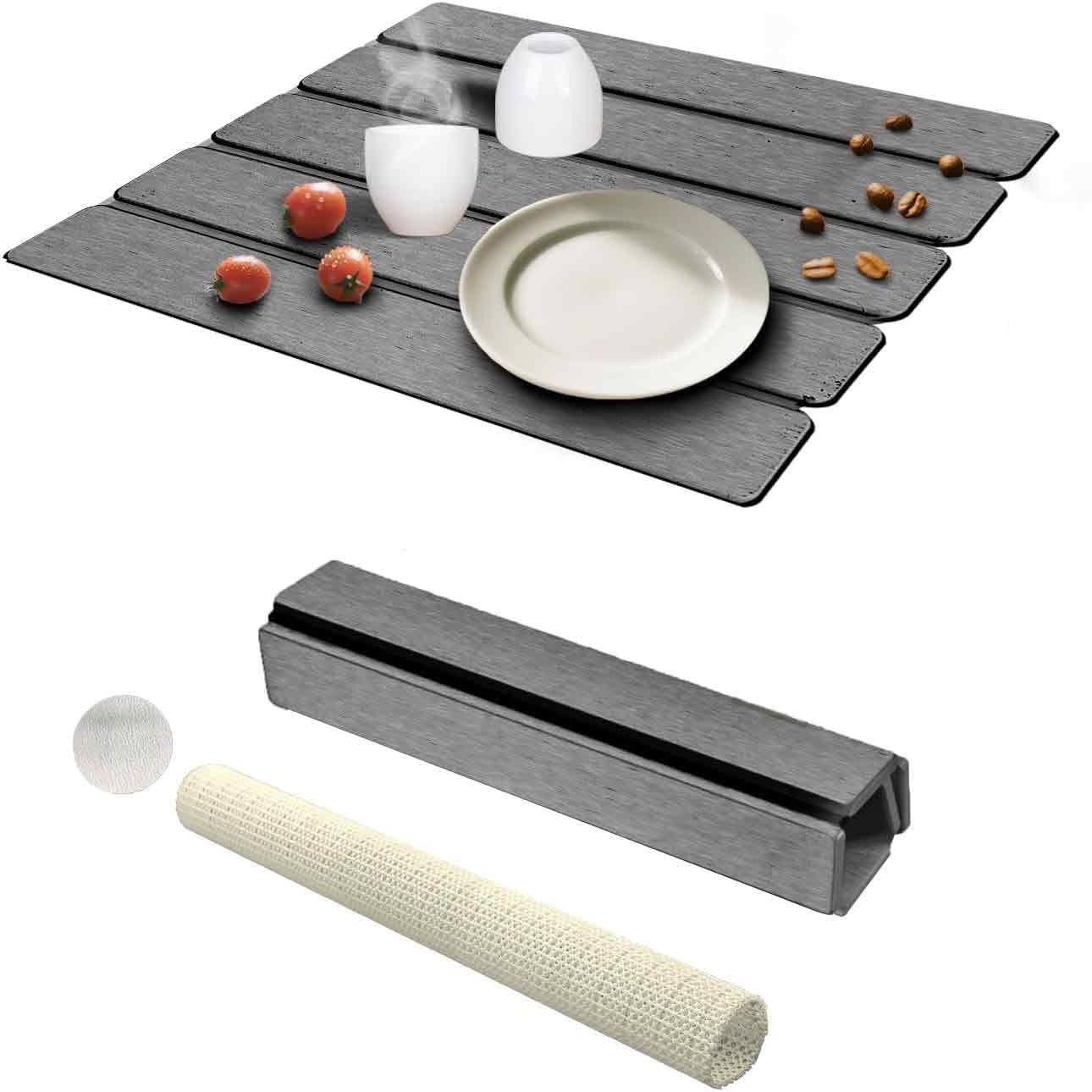 Dish Drying Mat Stone Bath Mat Diatomaceous Earth Stone Drying Mat For Kitchen Counter Sink Bath Mat Quick Dry Non Slip Foldable Dish Drying Rack Mat Small(16"×12" Dark Grey)