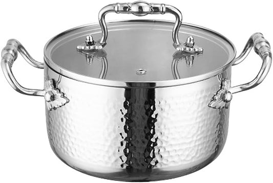 Stainless Steel Stock Pot with Visible Lid for Pasta, Soup, Spaghetti, Nonstick Thick Bottom Stockpot, Induction Pasta Pot Compatible with All Cooktops, Dishwasher Safe,2.7QT