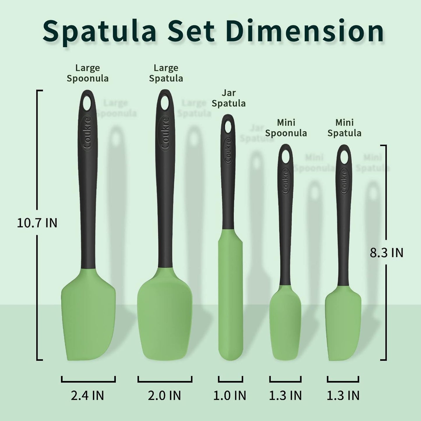 Coukre Silicone Spatula Set of 5,High Temperature Resistant, Food Grade Silicone, Dishwasher Safe, for Baking, Cooking (5, Grass Green)