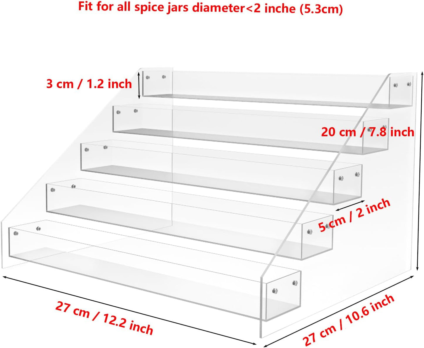 WUIVIUT Spice Rack Organizer For Cabinet, 1 4/5 in/Tier Acrylic Tiered Spice Shelf Can Storage Organizer for Kitchen Pantry Countertop
