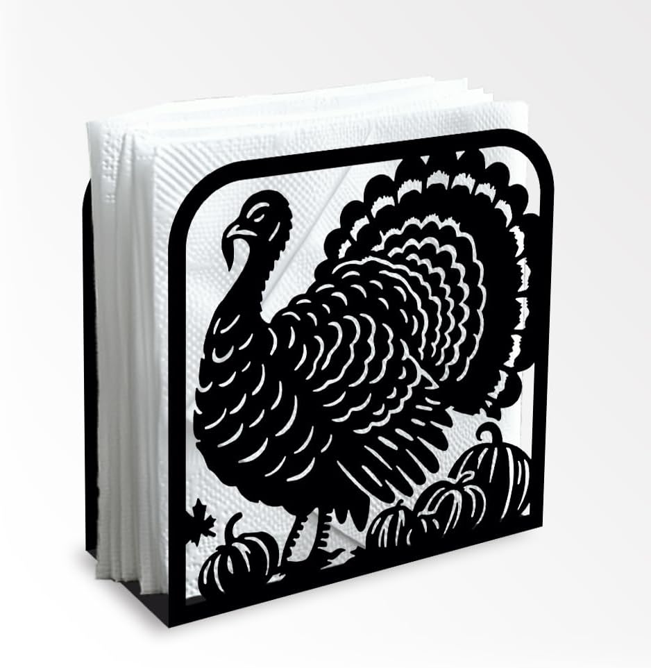 Turkey Decorative Black Metal Napkin Holder for Table, 4.9" x 4.9" x 1.9" Standing Napkin Holder for Home Kitchen Restaurant Picnic Party Coffee Bar Dining Room