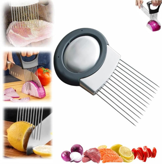 Onion Slice Holder, 2025 Upgraded Stainless Steel Onion Holder for Slicing Lemon Slicer Vegetable Cutter, Kitchen Chopper Slicing Assistant Tool for Meat, Onion, Potato, Tomato (1, B)