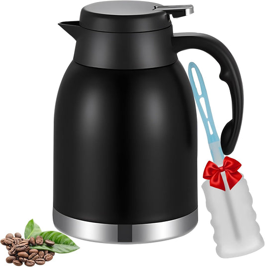 54oz Thermal Coffee Carafe Dispenser, Stainless Steel Double Wall Unbreakable Vacuum Flask 1.6L Water Tea Pot Pitcher for Hot Christmas Carafe Coffee for Home Gifts(Matte Black)
