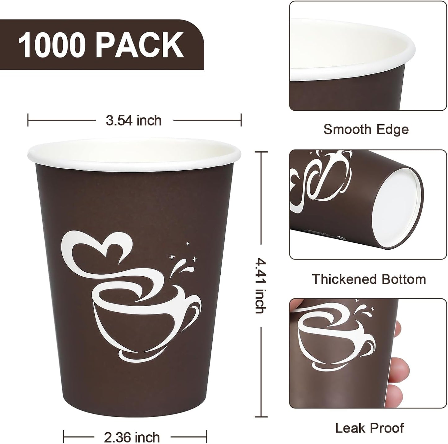1000 Count 12 oz Paper Coffee Cups, Disposable Drinking Cups for Hot or Cold Beverage, 12 ounce Brown Coffee Cups for Party, Business, Travel, Picnic
