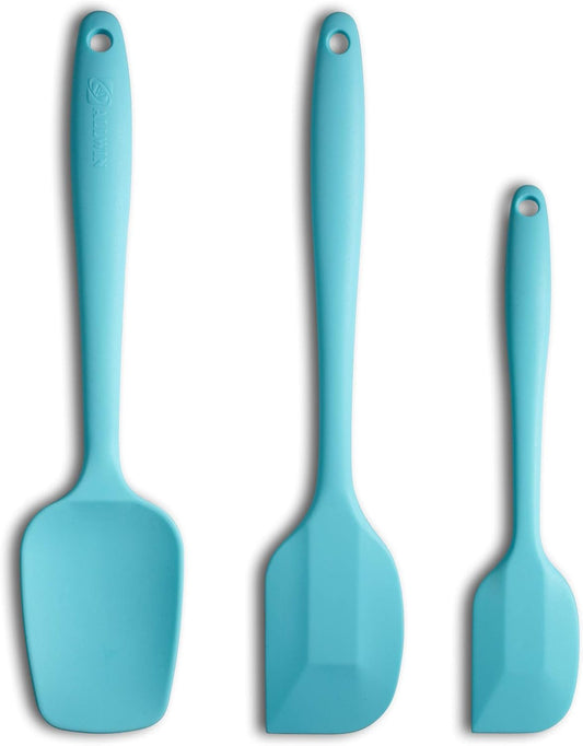 Silicone Spatula 3-piece Set, Ergonomic Handle High Heat-Resistant Spatulas, Non-stick Rubber Spatulas with Stainless Steel Core, Light Blue