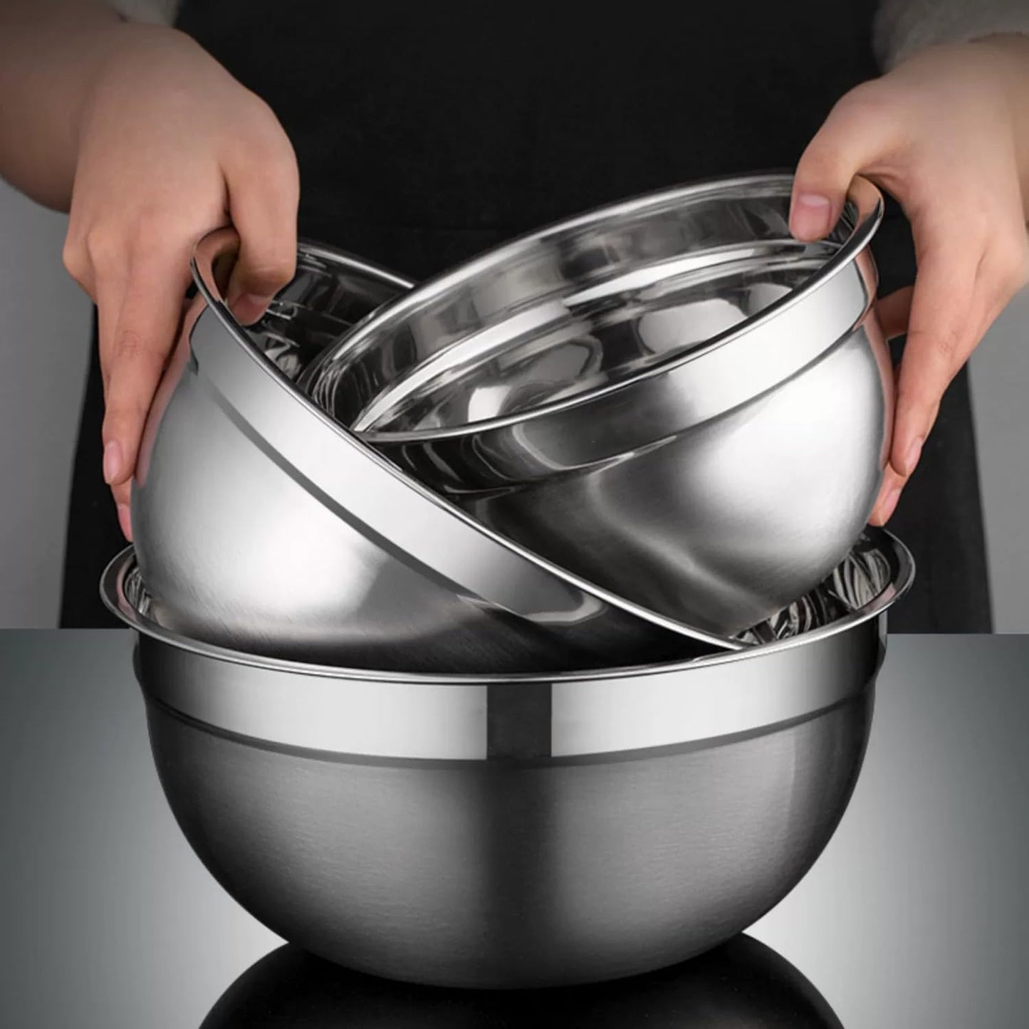 MIKULA Mixing Bowls, Mixing Bowl Set with Lids, 22PCS Large Stainless Steel Mixing Bowls & 400ML Measuring Cups Spoons Storage Nesting Metal Baking Bowl 7/6/4.5/3.5/2.5QT for Kitchen Supplies