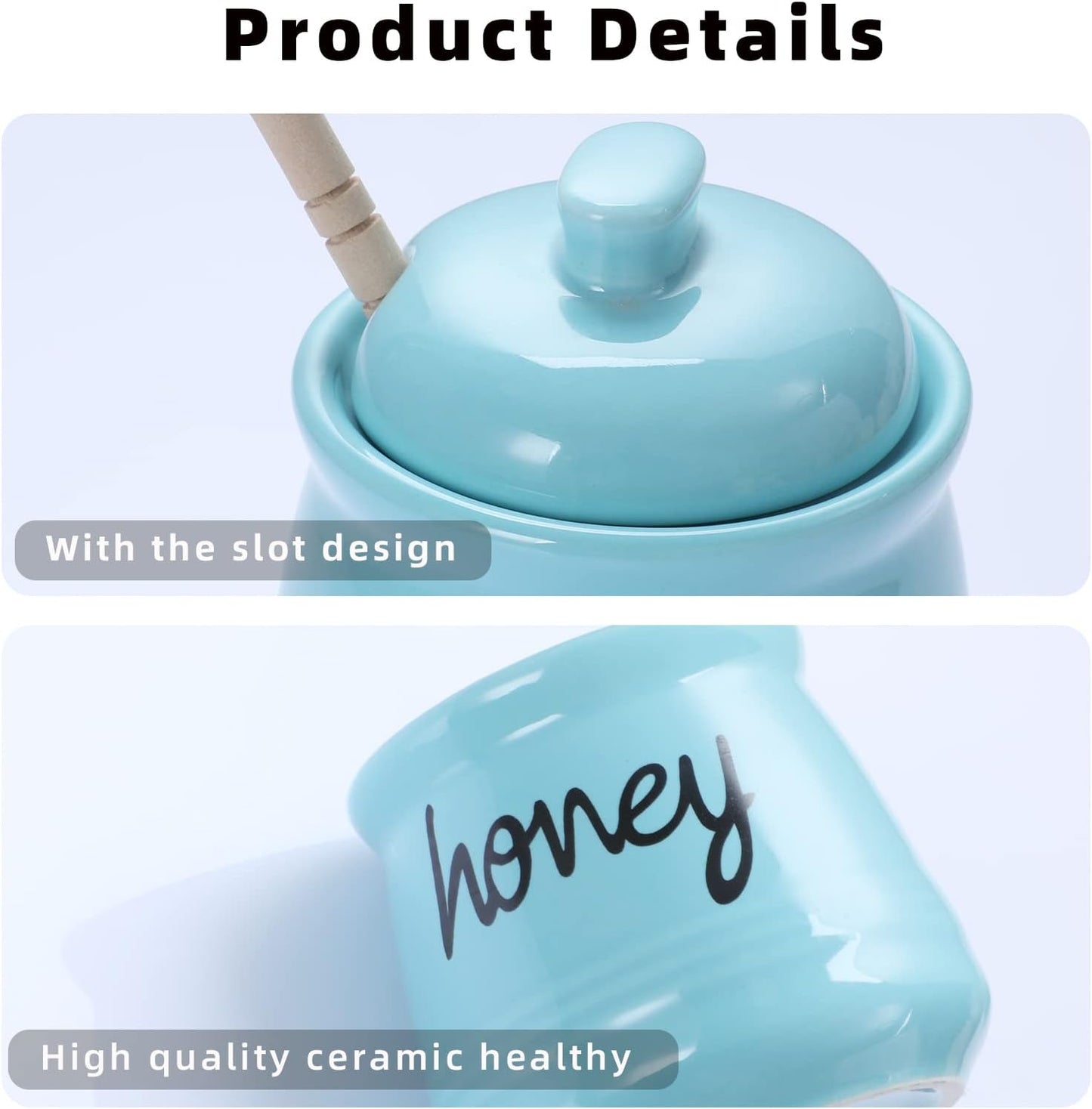 Honey Jar with Dipper and Lid, Ceramic Honey Pot 12oz, Turquoise