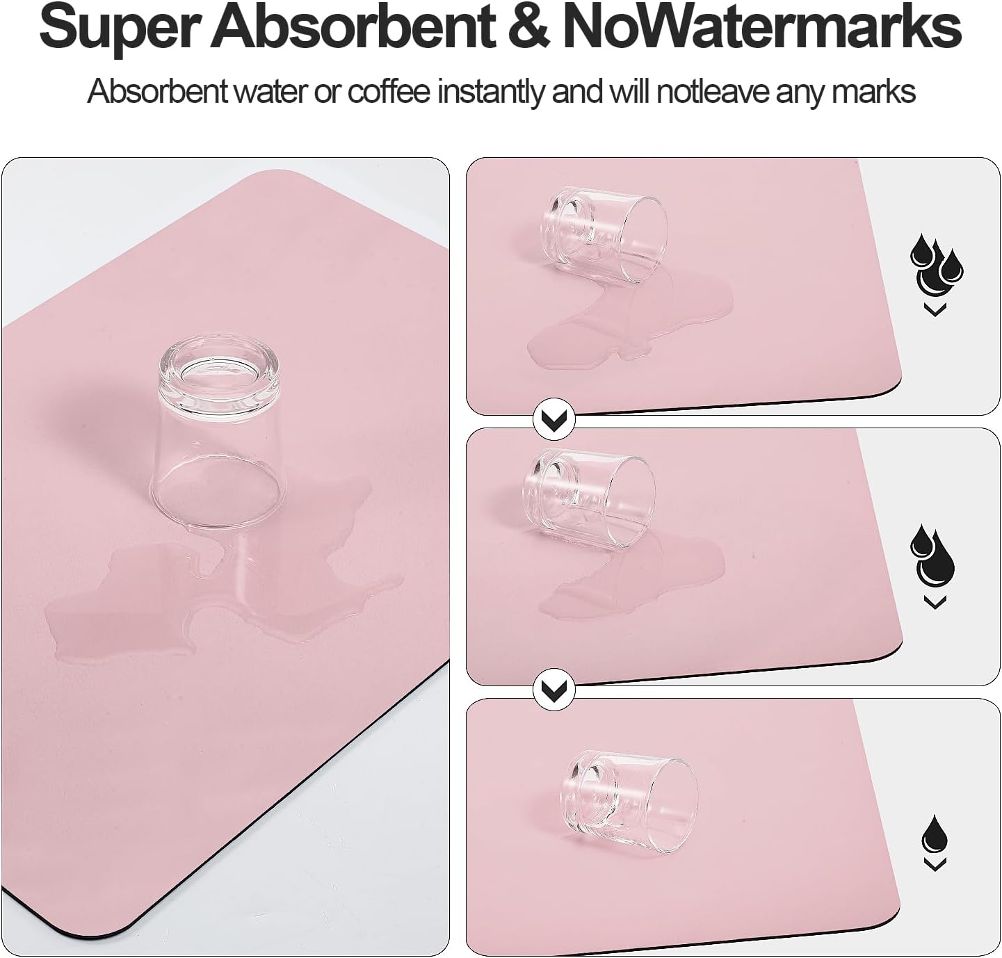 Dish Drying Mat for Kitchen Counter | Coffee Bar Mat for Countertops | Heat Resistant Drainer Mat with Non-slip Rubber Backed | Hide Stain Kitchen Absorbent Draining Mat | Pink 16"x18"