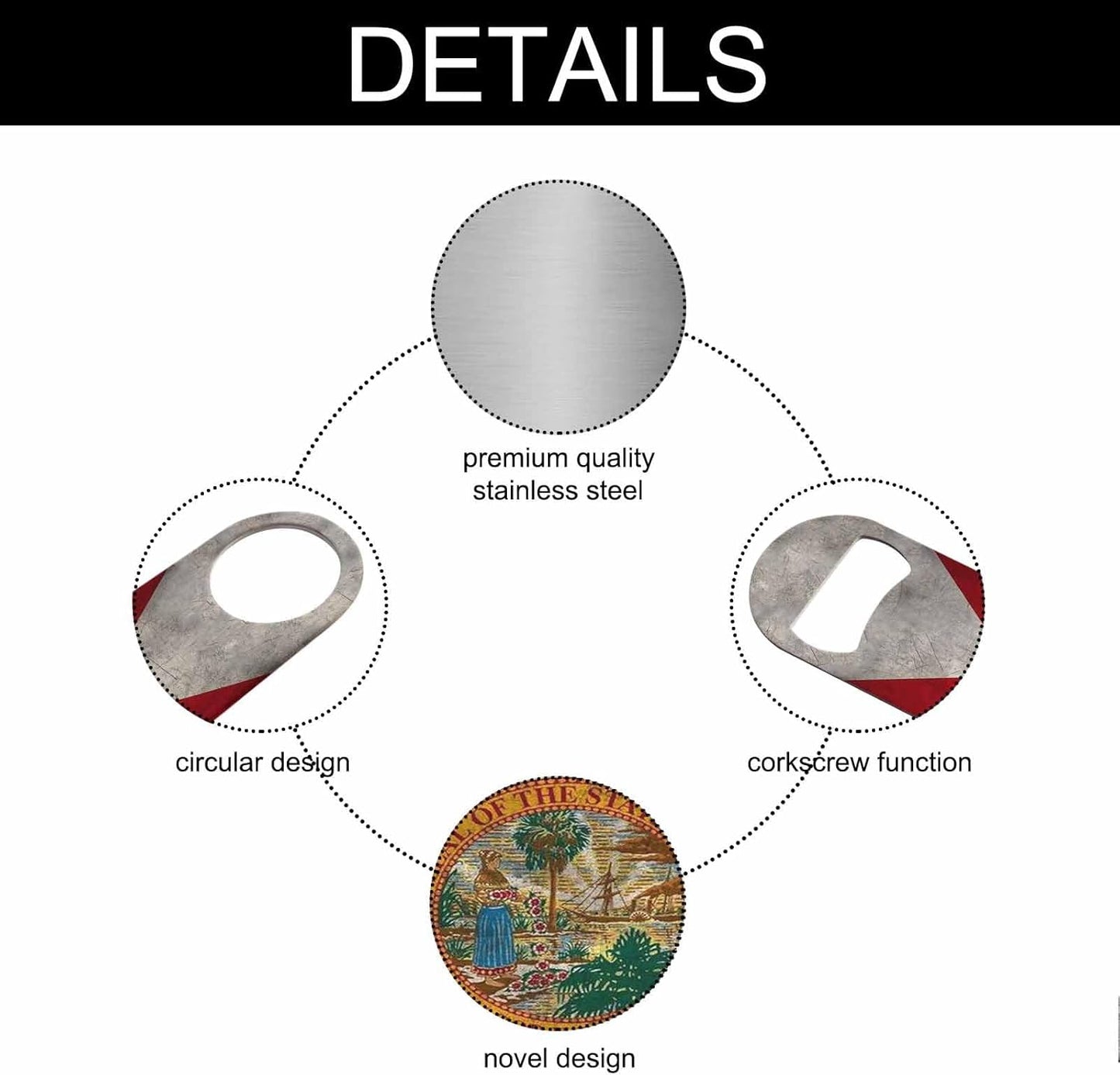 Florida State Flag Stainless Steel Bottle Opener Dirty Florida 3D Waving Flag Flat Beer Bottle Opener Keychain for Home Kitchen Bar Restaurant Party Birthday Gift