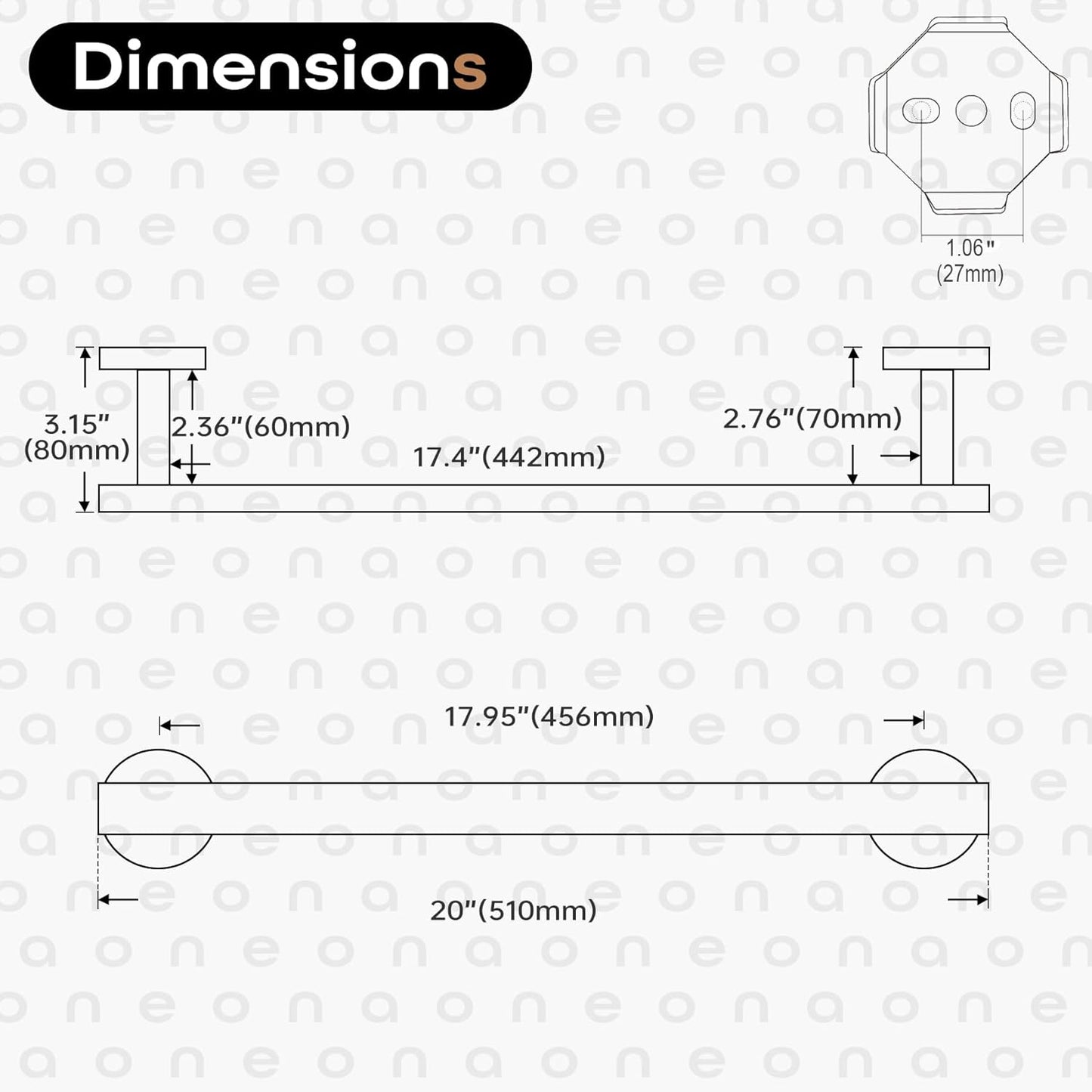 20 Inch Bathroom Towel Bars Bath Towel Racks Kitchen Towel Holder Towel Shelf Wall Mounted SUS304 Stainless Steel Matte Black AN4001MB-L20