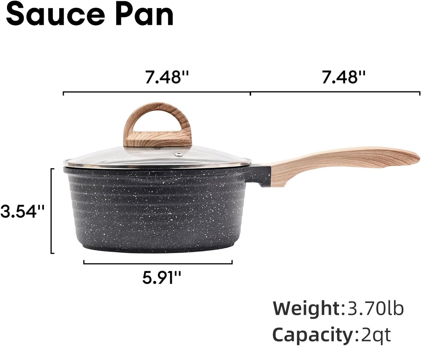 JEETEE 2 Quart Sauce Pan with Lid, Non Stick Small Pot with Coating, Masterclass Cookware Sauce Pot for Cooking, PFOA/PFOS Free